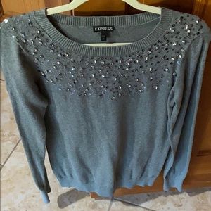 Express Sweater- Gray with jewels and sequins